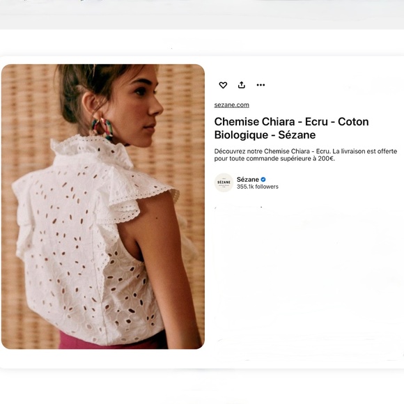Sezane White Chiara Eyelet Ruffled Cotton Blouse Sz XS / US2 / FR34 - Picture 7 of 11